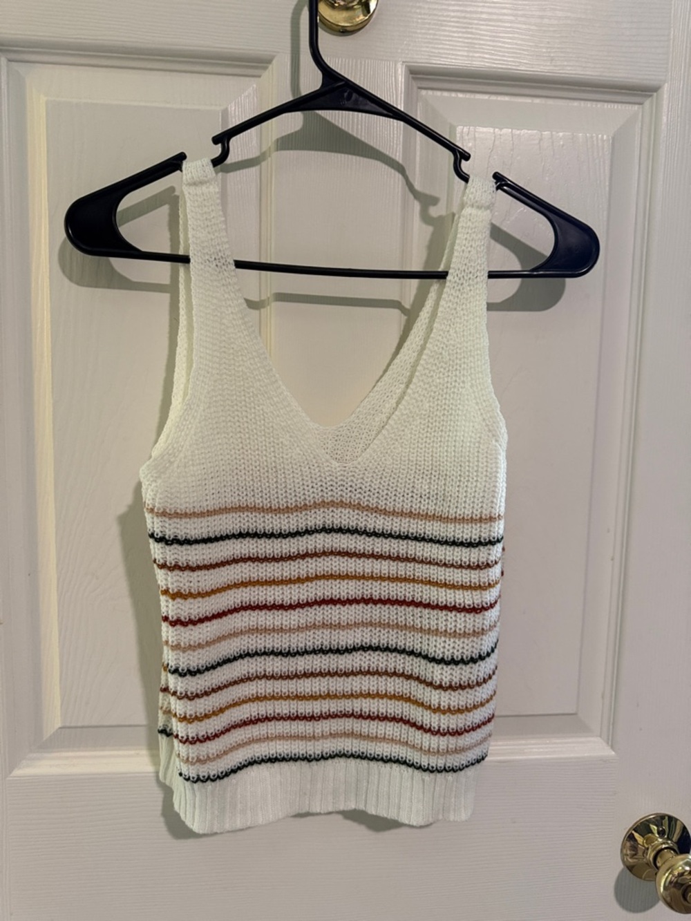SHEIN White Knit V-Neck Tank with Multicolor Stripes